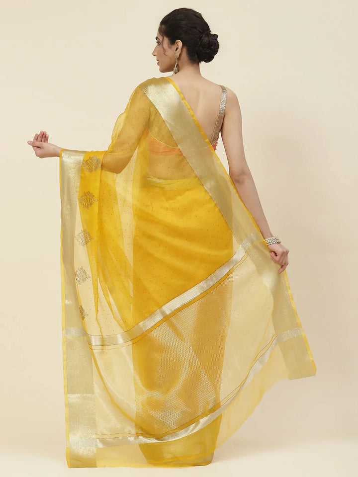 Stone Work Organza Plain Saree