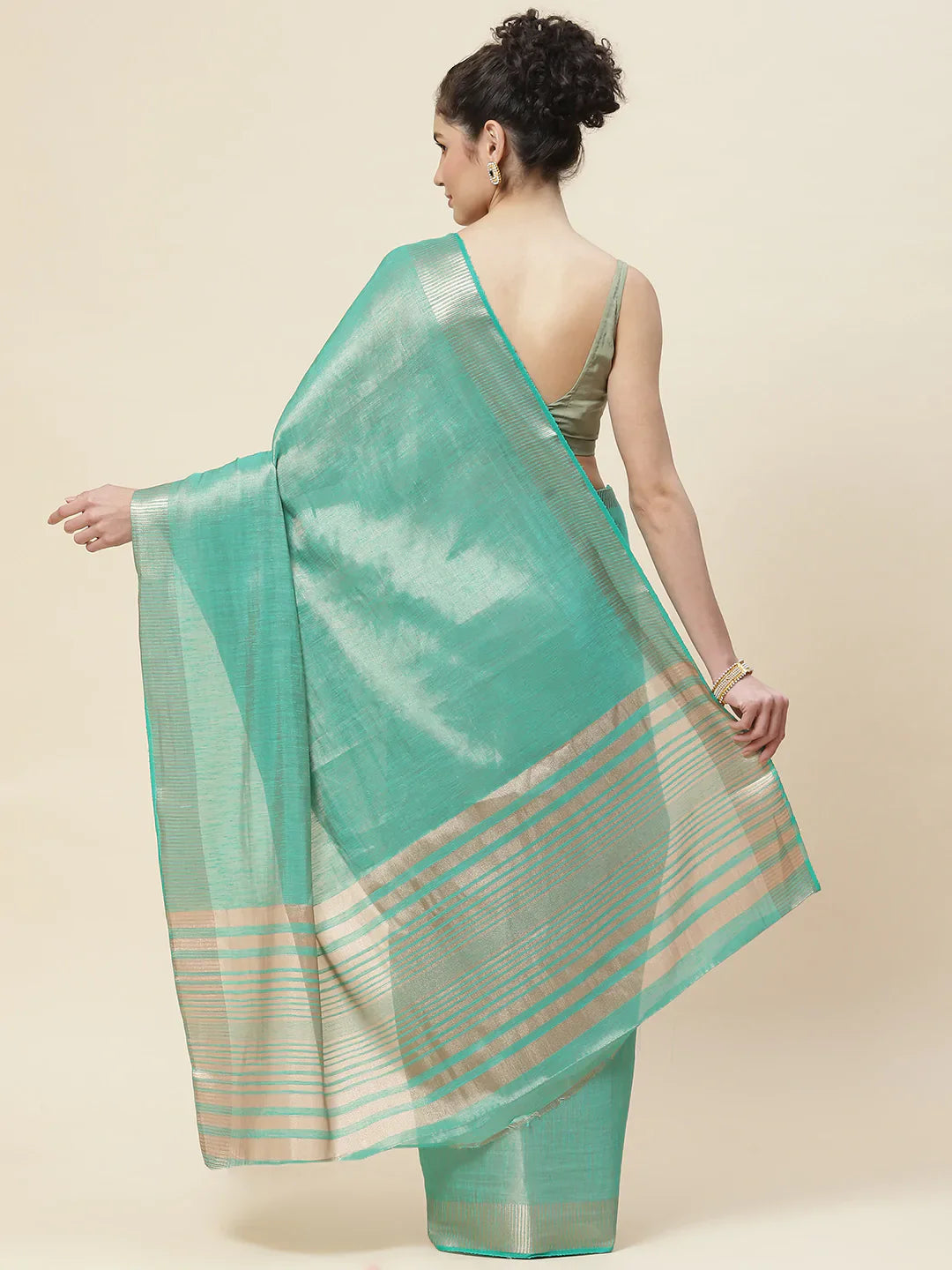 Plain Zari Border  Handloom Woven Saree
