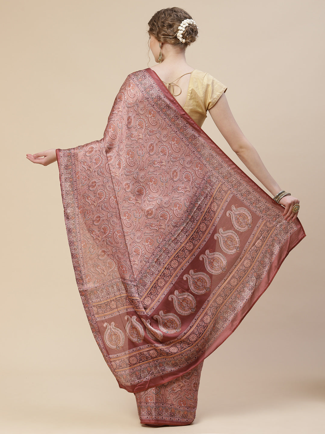 Stone Work Satin Printed Saree