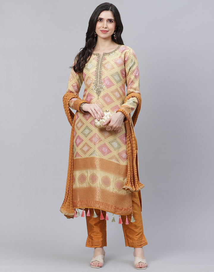 Mustard Straight Salwar Kameez Stitched Suit