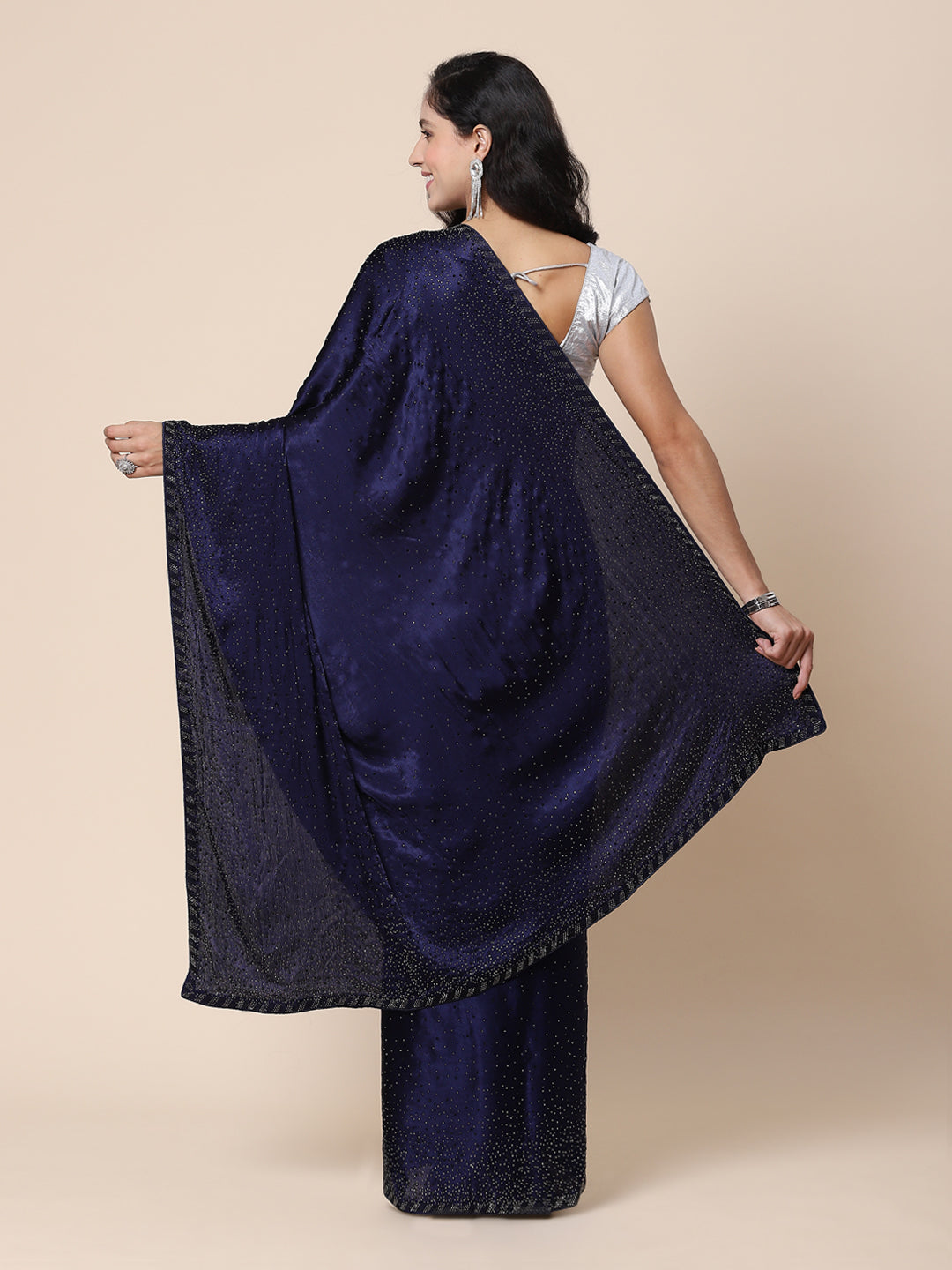 Stone Work Pure Crepe Embroided Saree