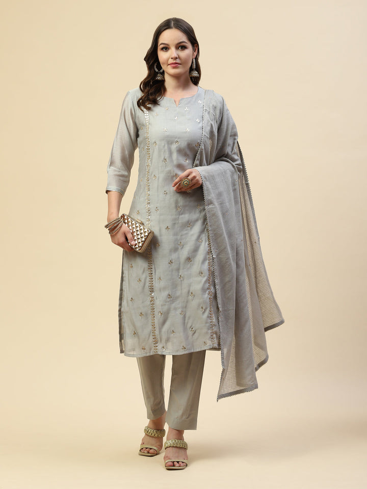 Gota Work Chanderi Kurta With Pant &amp; Cotton Dupatta