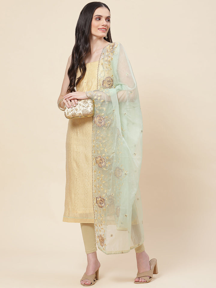 Embroidered Chanderi Unstitched Suit Piece With Dupatta