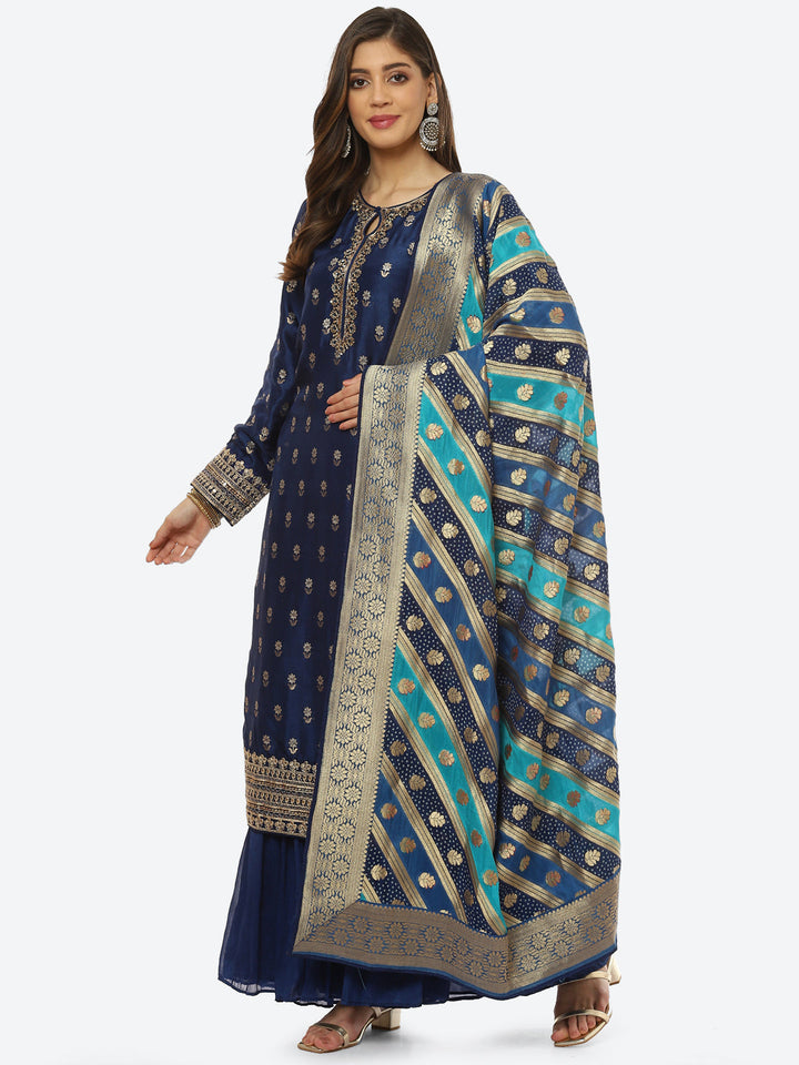 Zari Booti Neck Zari Embroidered Handloom Kurta With Garara &amp; Dupatta