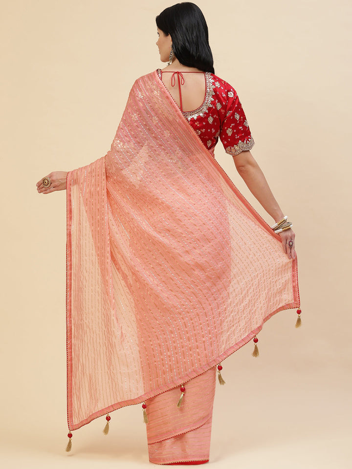 Stripes Embroidered Organza Saree