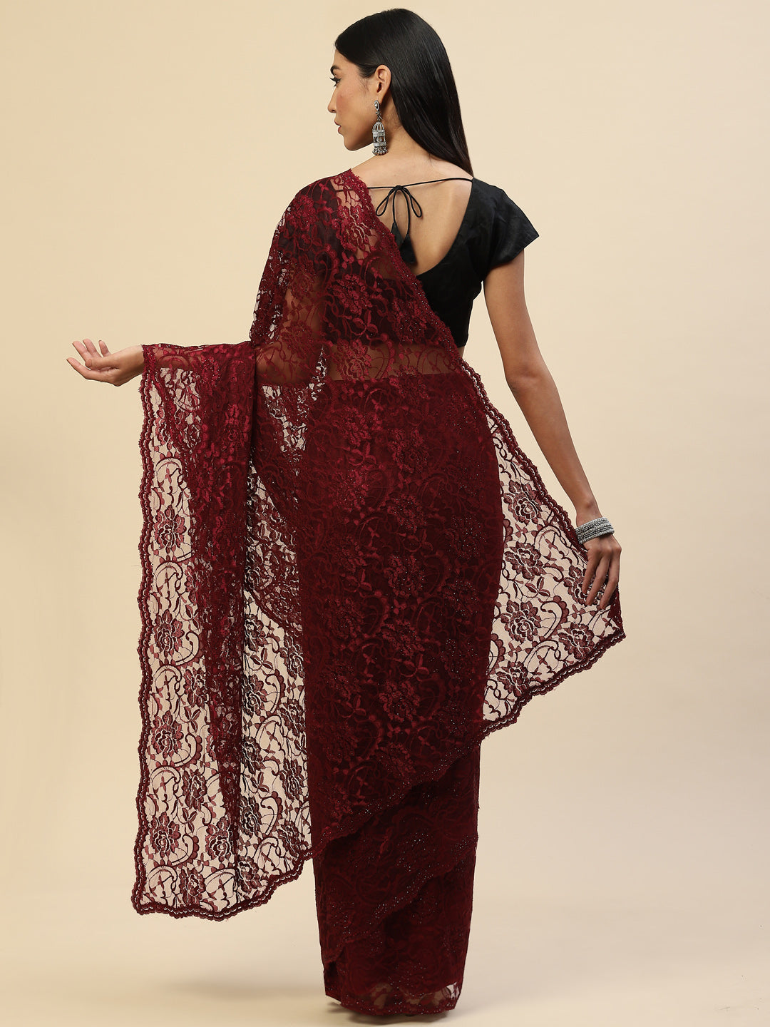 Stone Embroidered Lace Saree