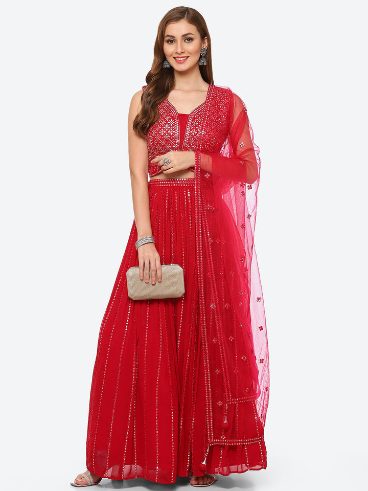 Mirror Work Georgette Choli With Laacha &amp; Net Dupatta