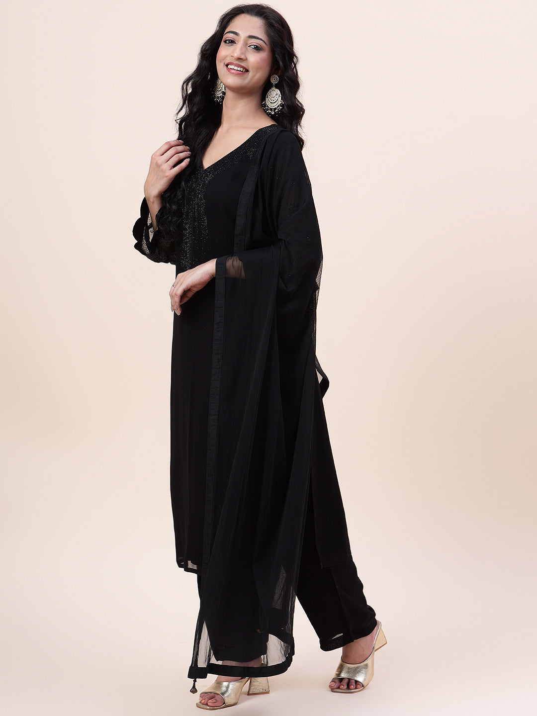 Swarovski Georgette Kurta With Sharara &amp; Dupatta