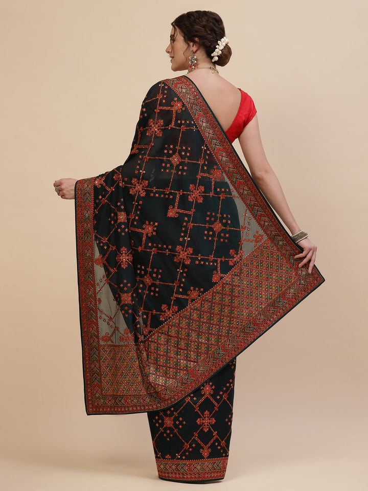Resham Border Art Georgette Embroidered Saree