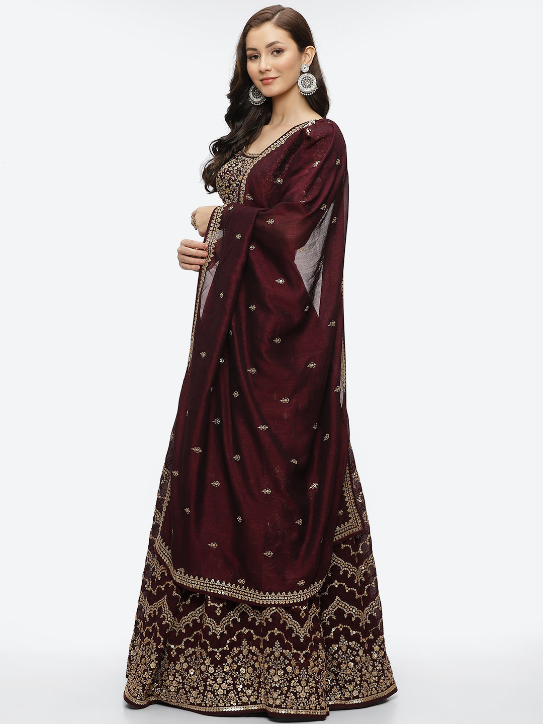 Sequin Work Art Handloom Choli With Lehenga &amp; Net Dupatta