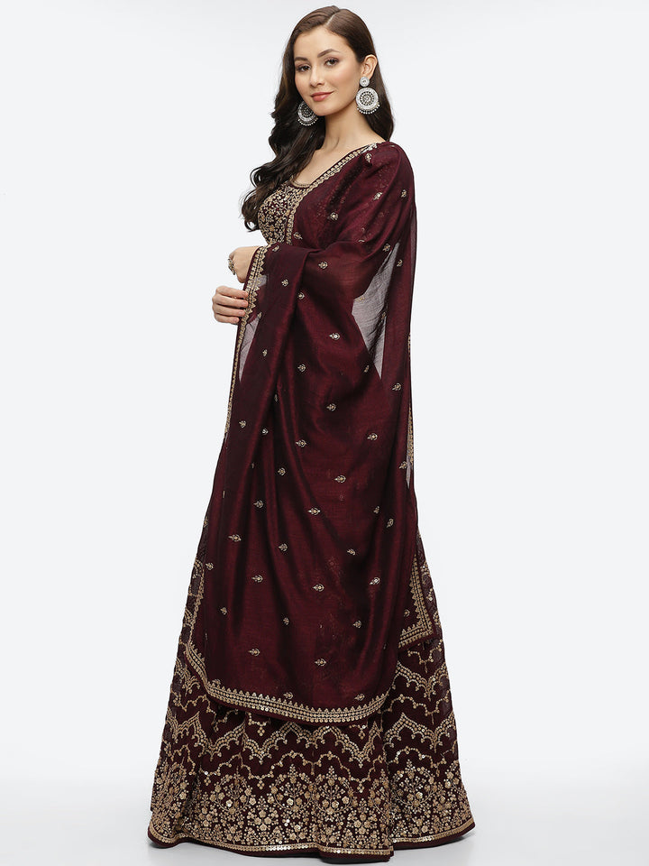 Sequin Work Art Handloom Choli With Lehenga &amp; Net Dupatta