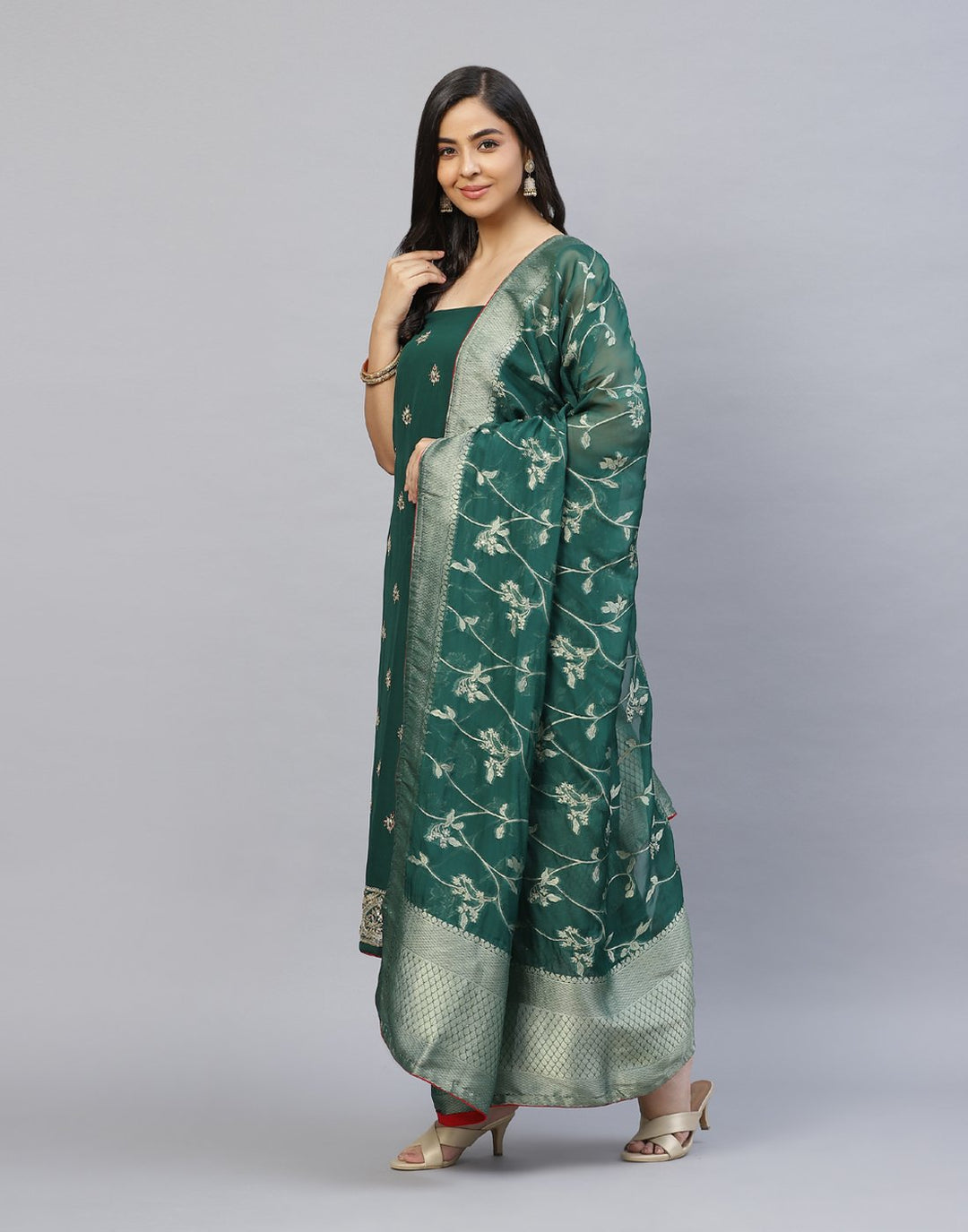 Embroidered Georgette Suit Piece With Banarasi Dupatta