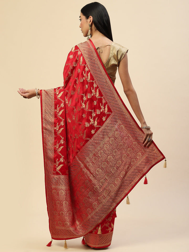 Floral Stone Jaal Satin Woven Saree