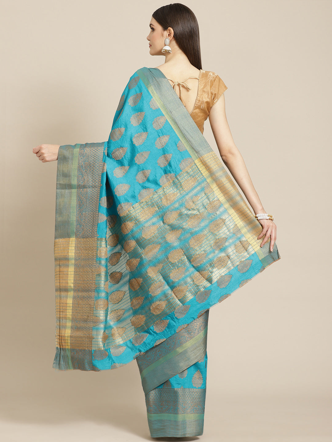 Zari Border Booti Art Handloom Woven Saree