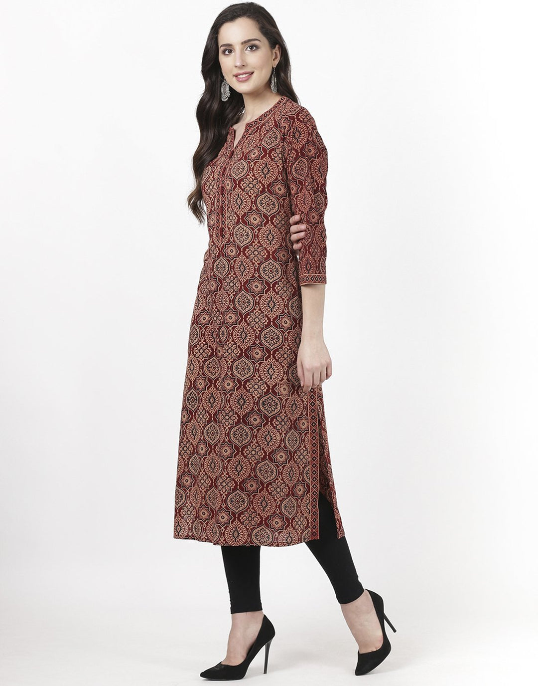 MBZ Meena Bazaar-Maroon Cotton Kurti