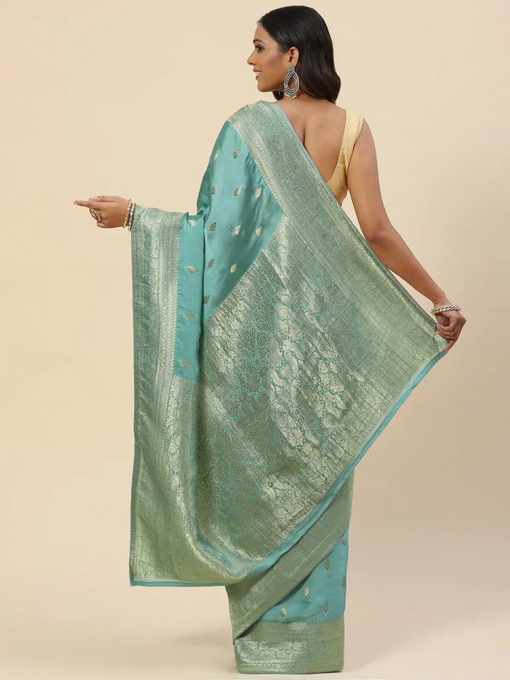 Zari Border Booti Satin Woven Saree