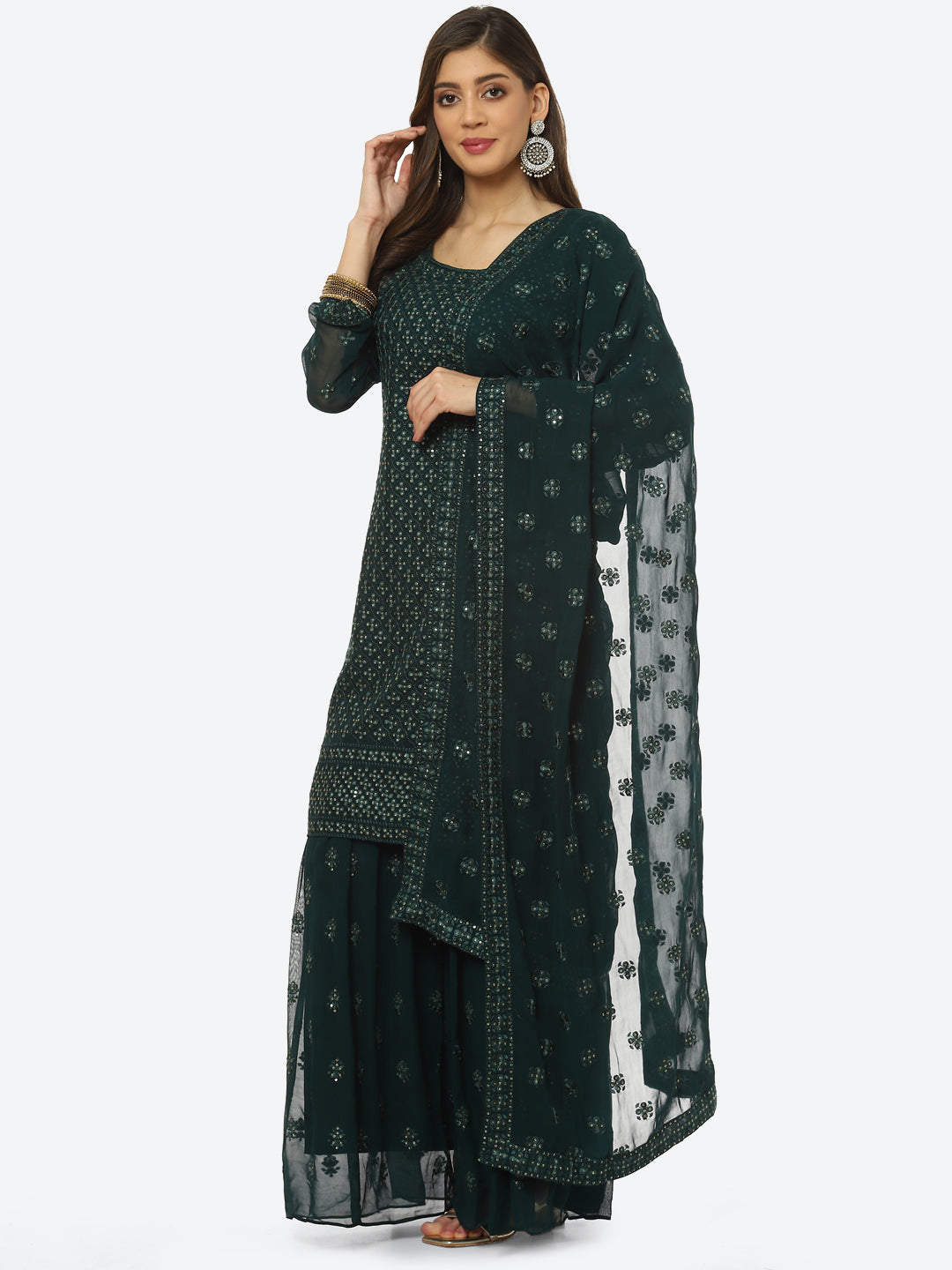 Resham Sequin Booti Georgette kurti With Garara &amp; Dupatta