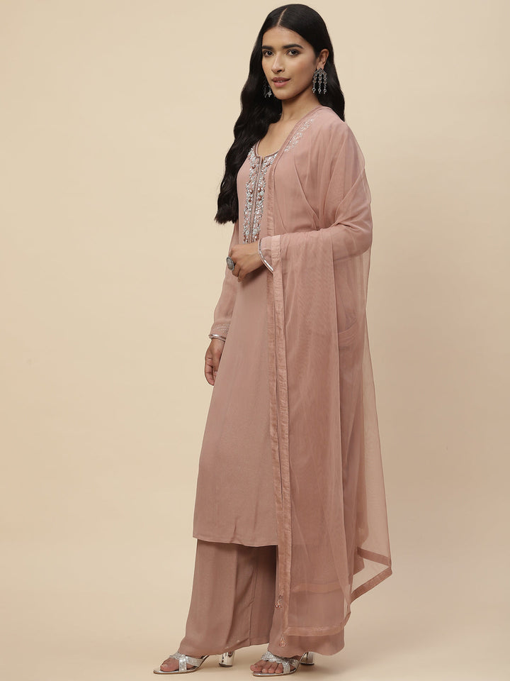 Stone Work Georgette Kurta With Pants &amp; Dupatta