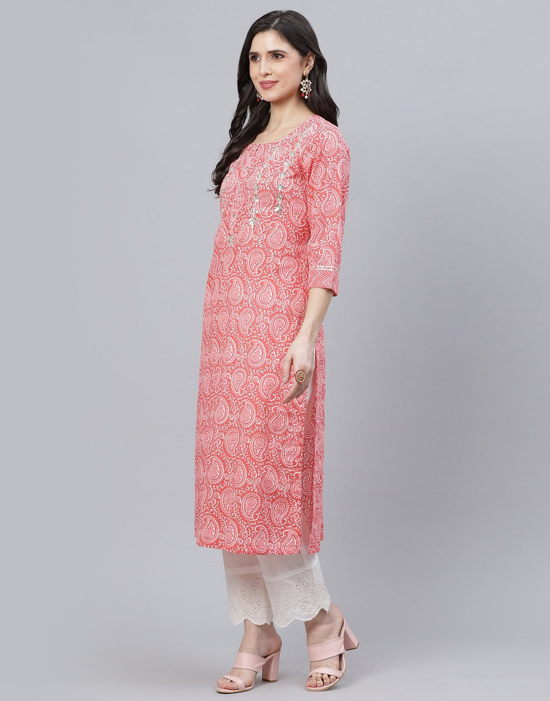 Printed Cotton Kurti Set with Gota Work