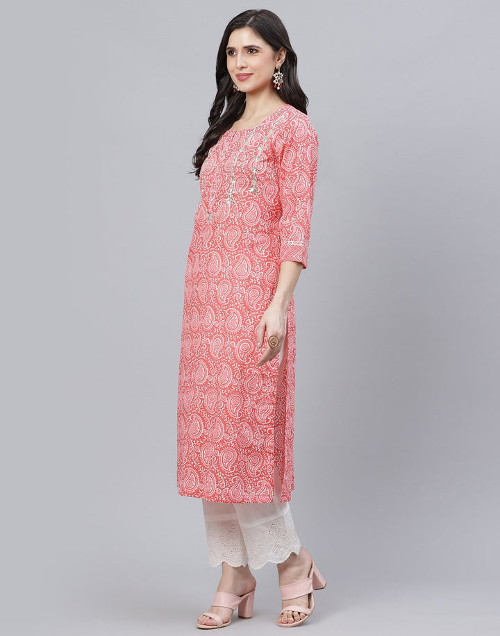 Printed Cotton Kurti Set with Gota Work