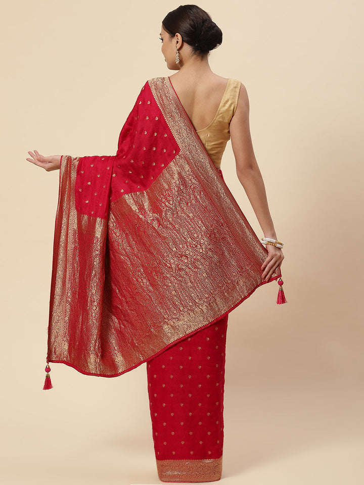 Zari Booti Crepe Plain Saree