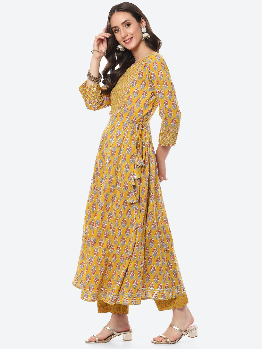 Gota Embroidered Printed Anarkali Kurta With Pant