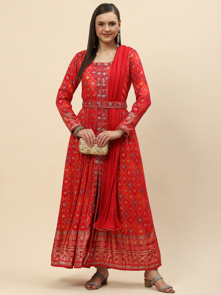 Banarasi Cotton Kurta With Pants &amp; Silk Dupatta