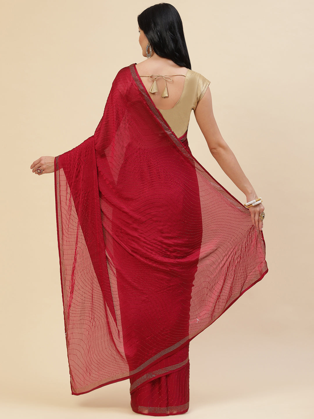 Resham Border Embroidered Chiffon Saree
