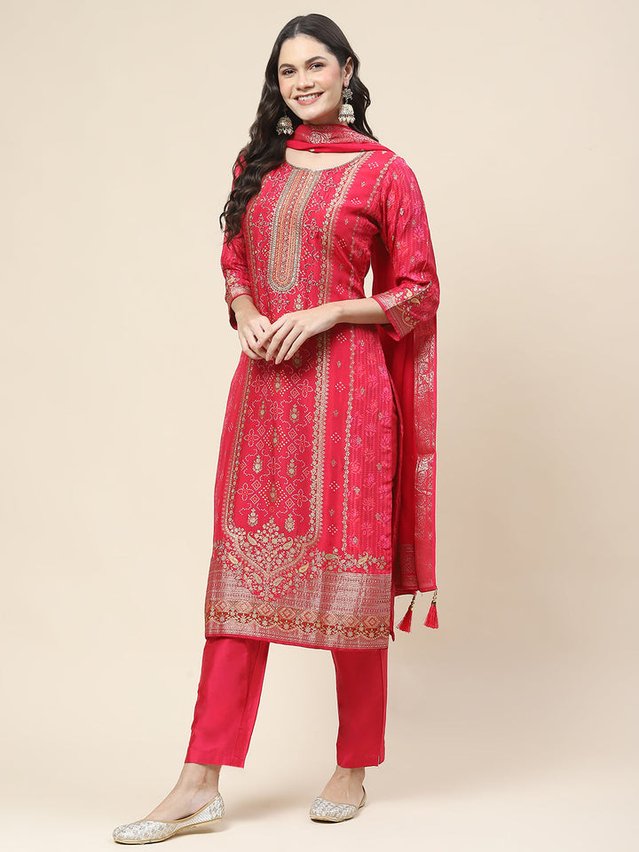 Printed Handloom Kurta With Pants &amp; Dupatta