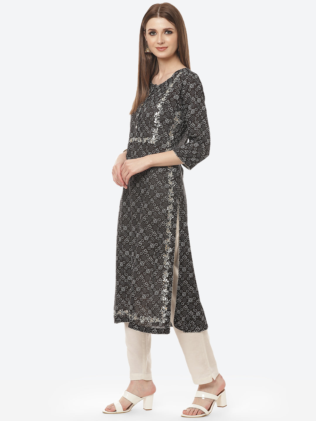 Printed Gota Work Cotton Muslin Kurti