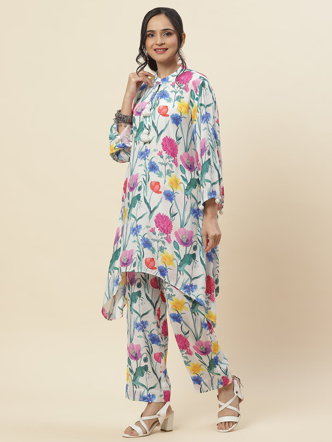 Floral Printed Muslin Kurti With Pants