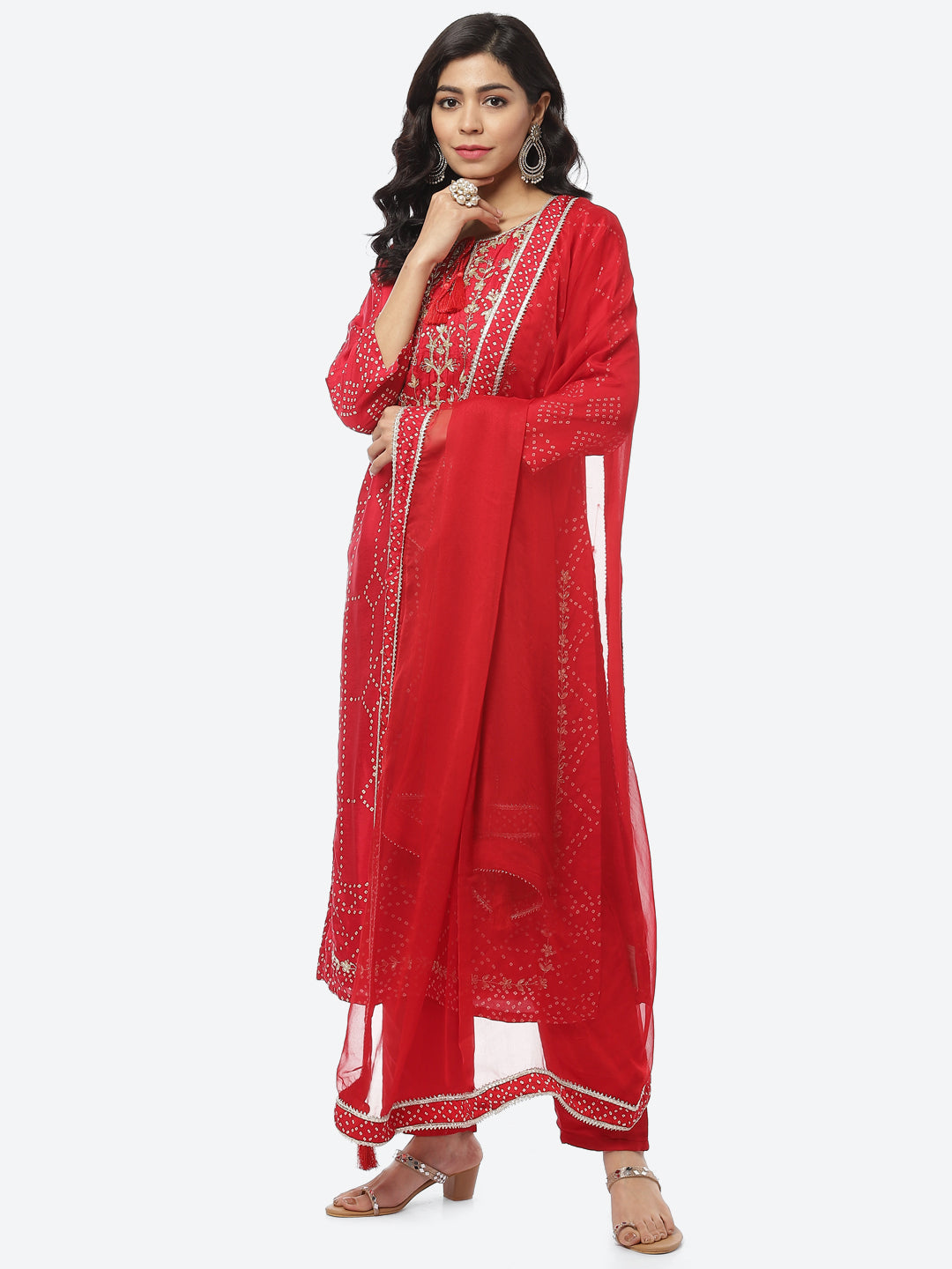 Gota Work Art Handloom Stitched Salwar Kameez With Chiffon Dupatta