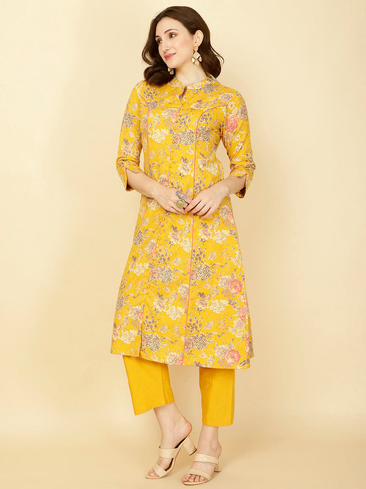 Floral Printed Cotton Kurta With Pants