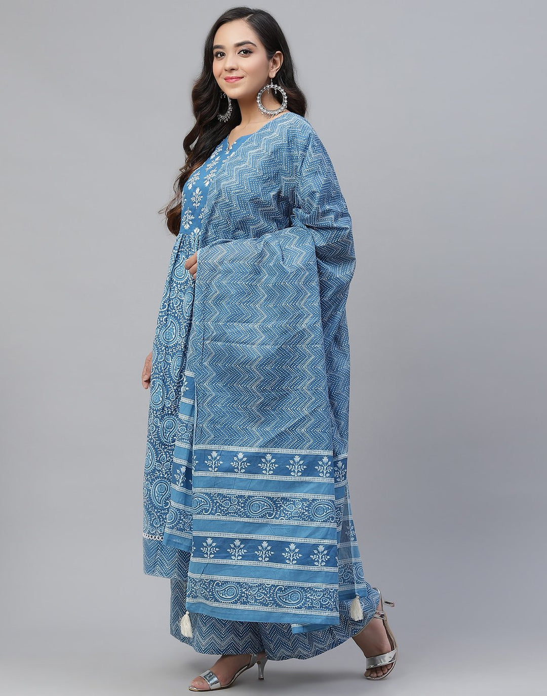 Printed Stitched Cotton Salwar Kameez With Dupatta