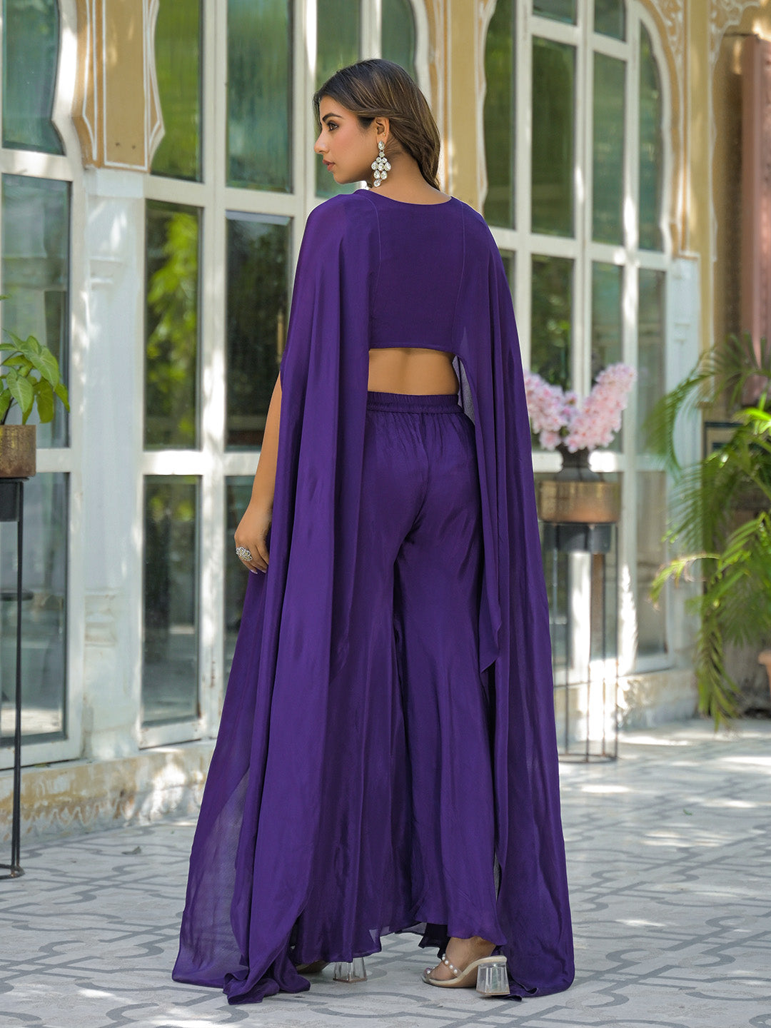 Embroidered Chinon Top With Plazzo