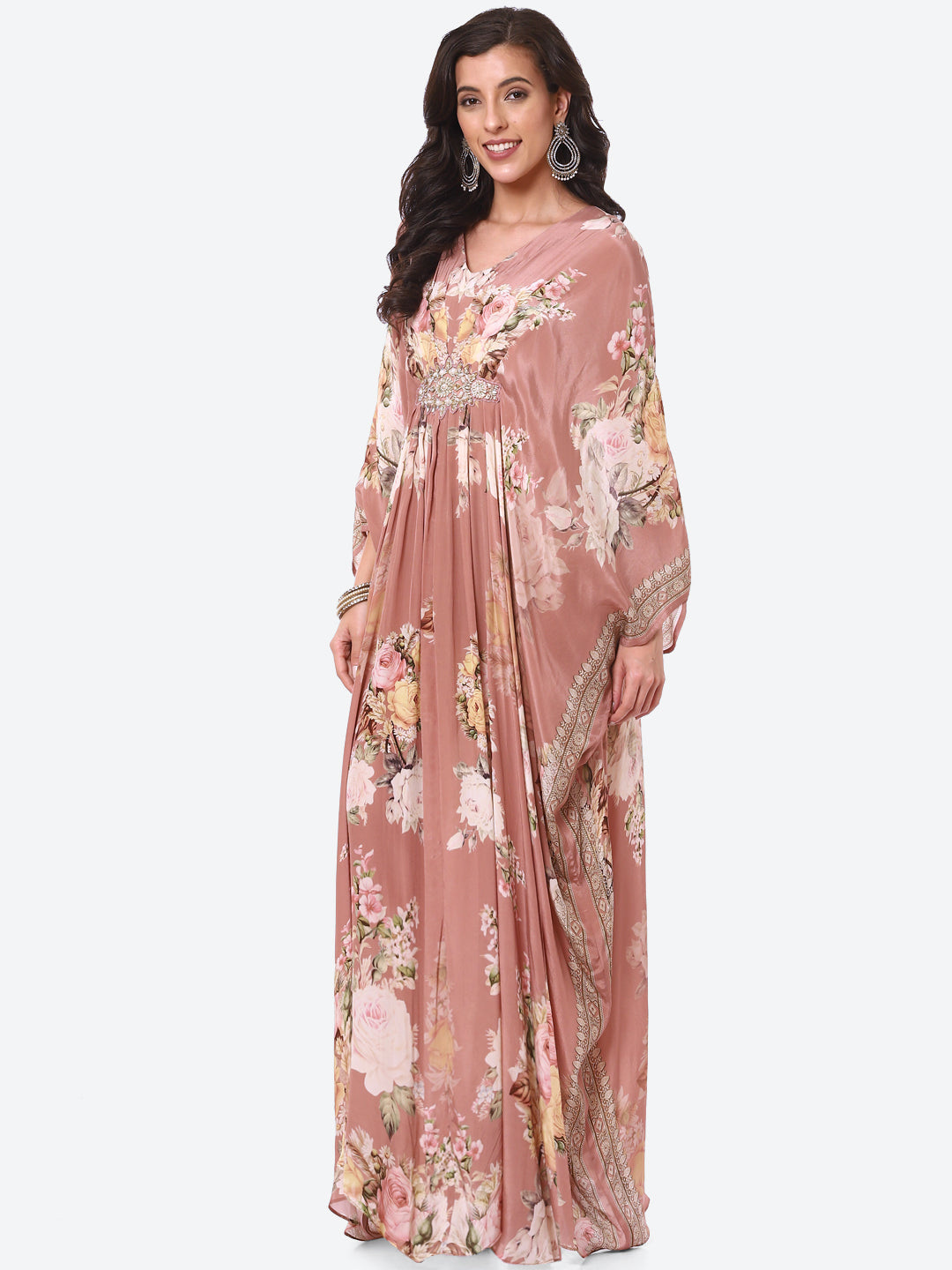 Floral Printed Crepe Kaftan Dress