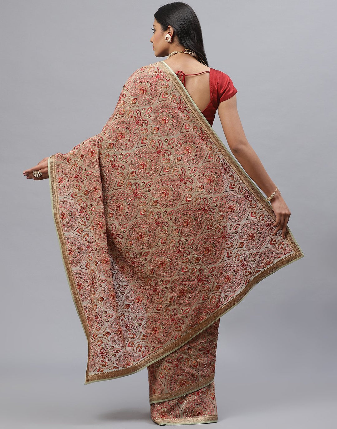 Pure Georgette  Saree with Kashmiri Work