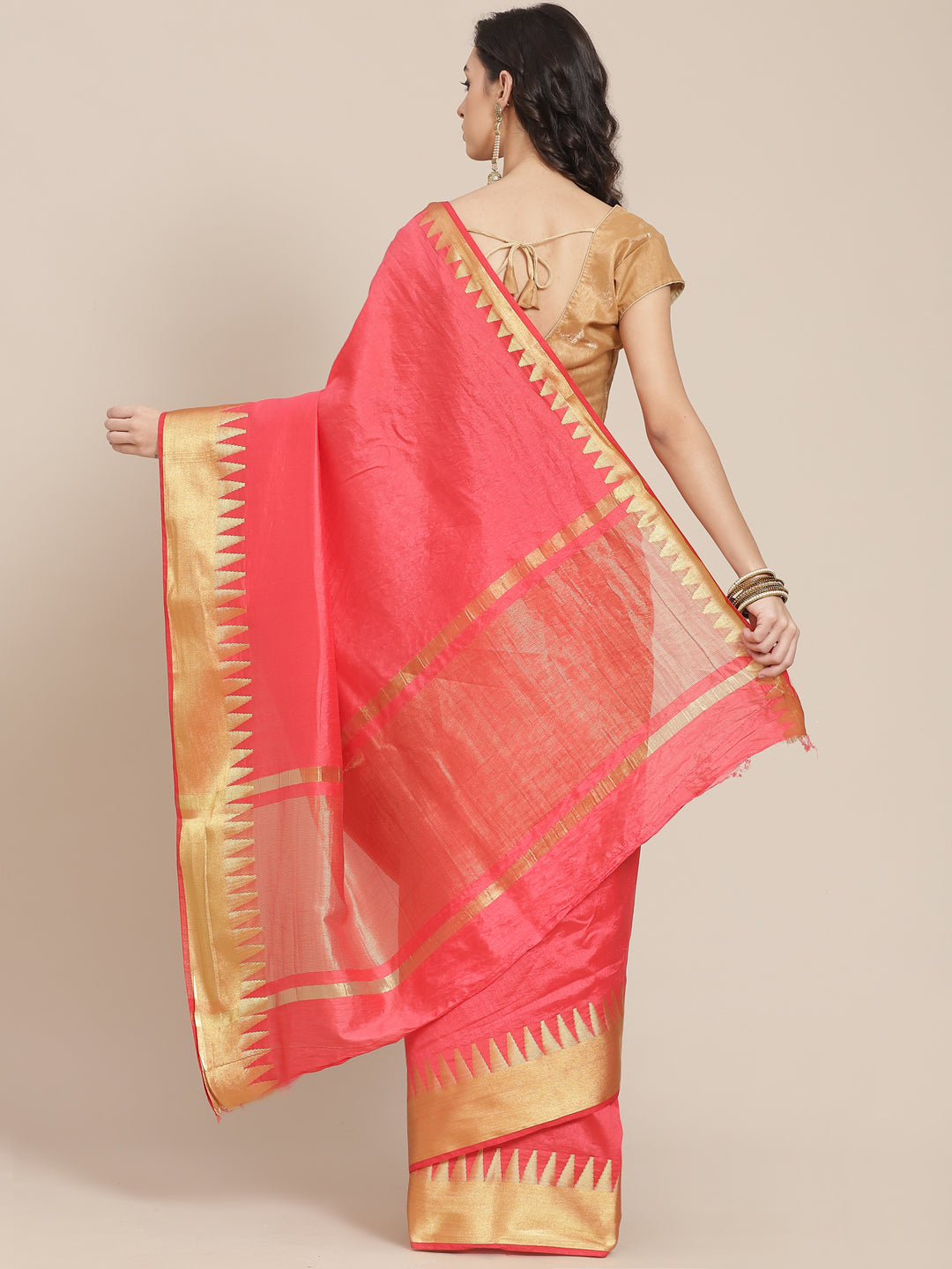 Plain Art Handloom Saree with  Temple Border