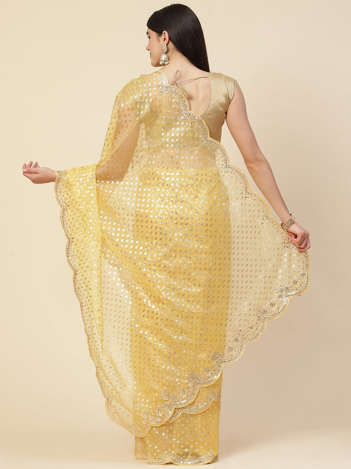 Mirror Work Embroidered Organza Saree