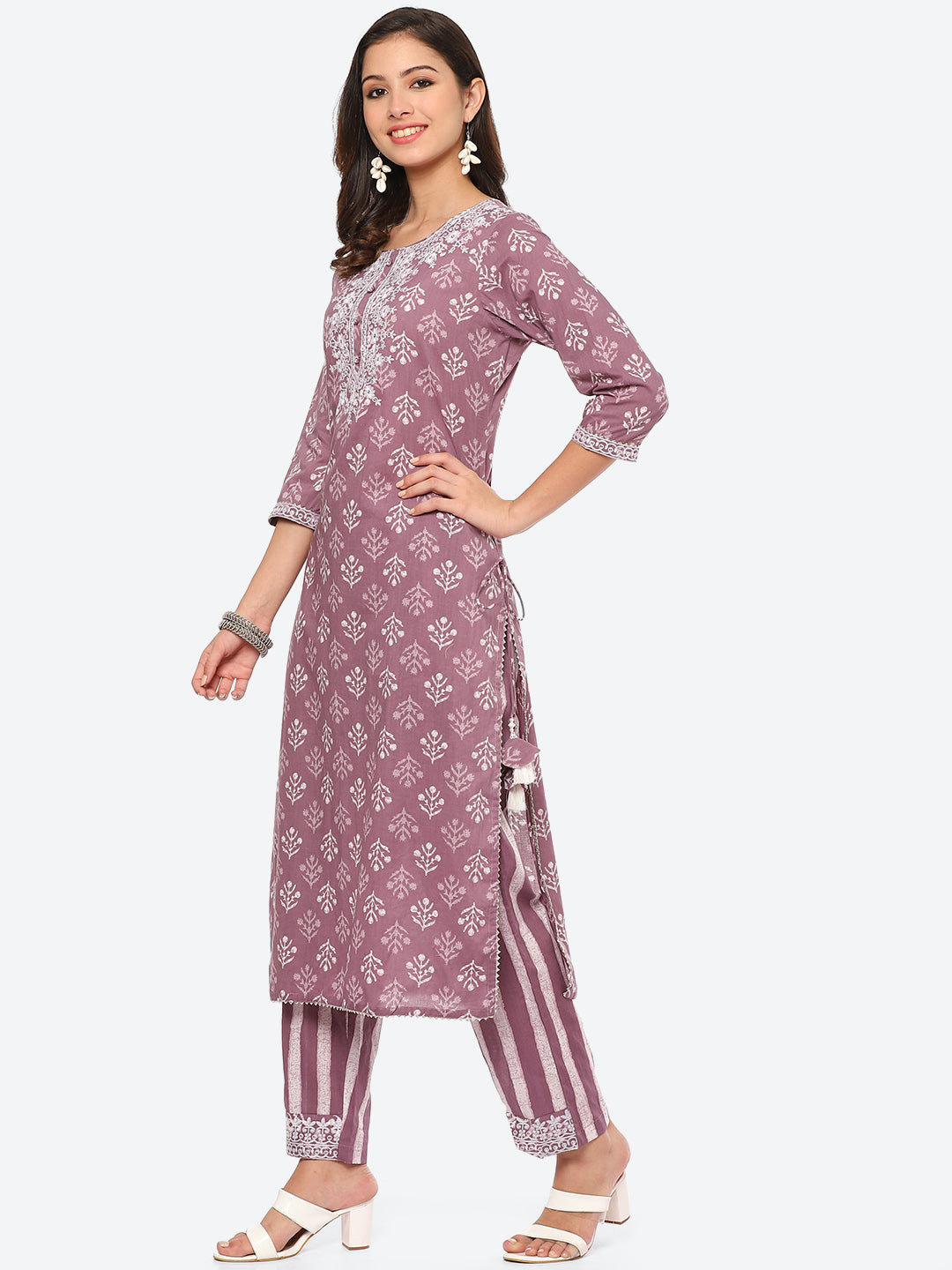 Sequin Work Printed Cotton Kurta With Pant