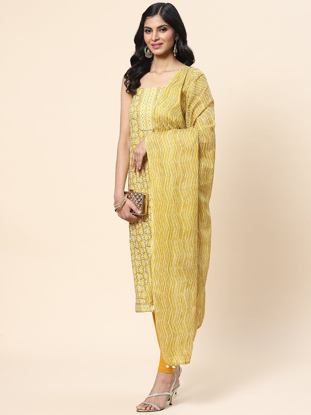 Printed Cotton Unstitched Suit Piece With Dupatta