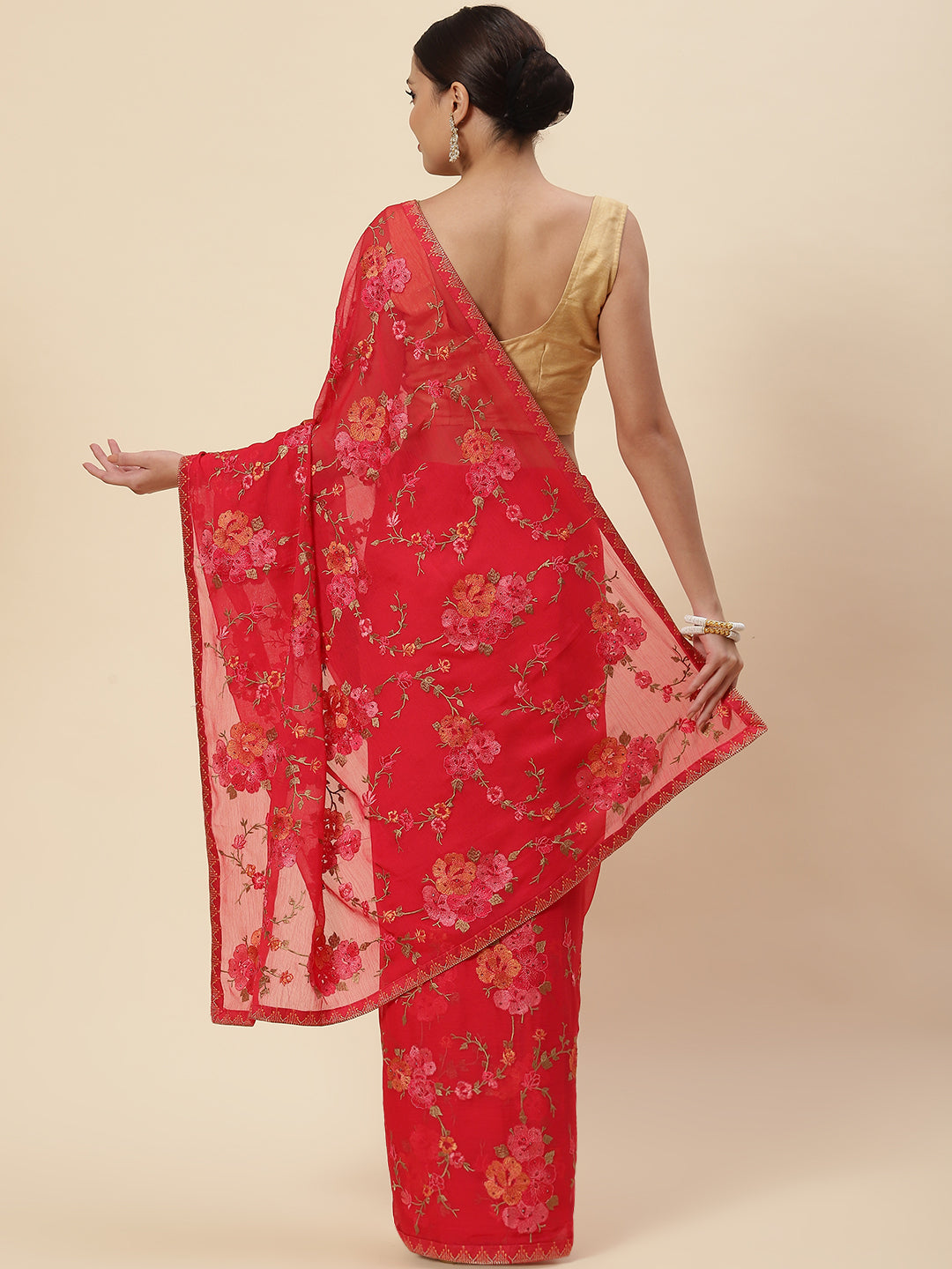 Resham Embroidered Chiffon Saree