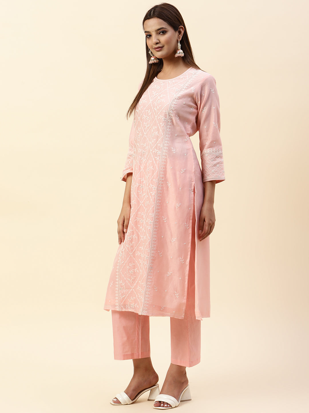 Embroidered Chanderi Kurta With Palazzo