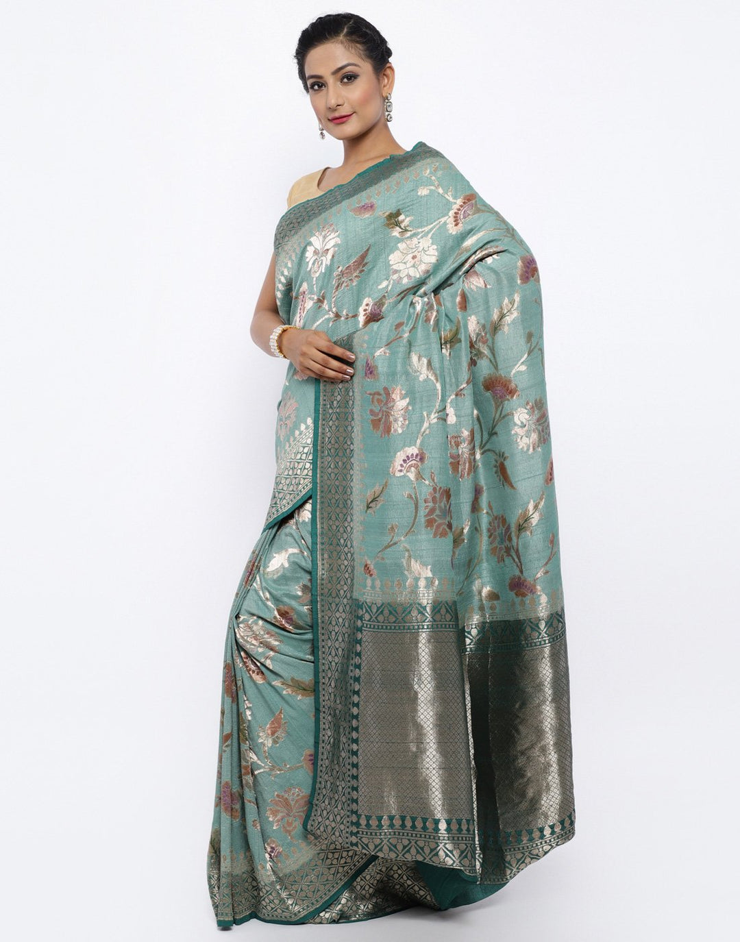 Grey Banarasi Woven Saree