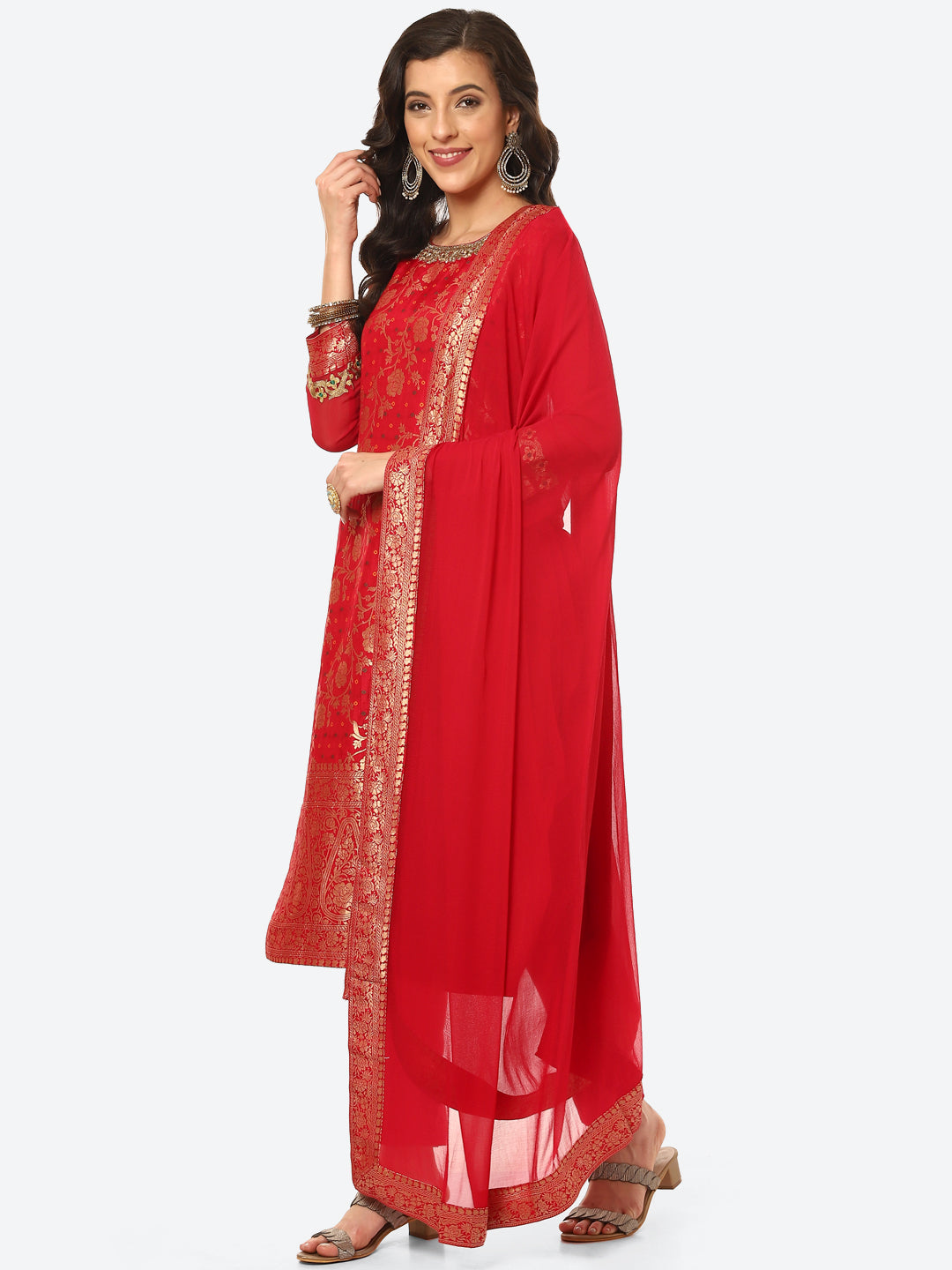 Floral Zari Zaal Banarsi Brocade Kurta With Pant &amp; Dupatta