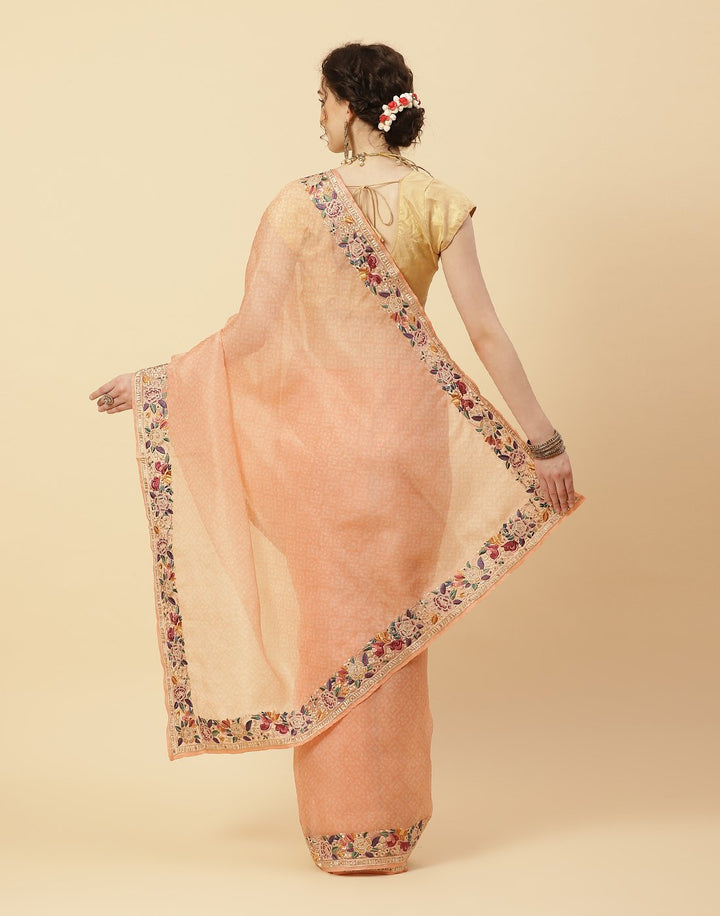 Printed Organza Kora Saree With Embroidered Border
