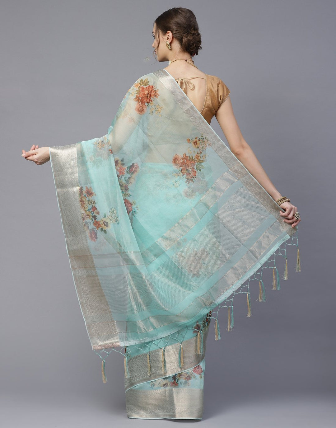 Digital Floral Printed Organza Saree