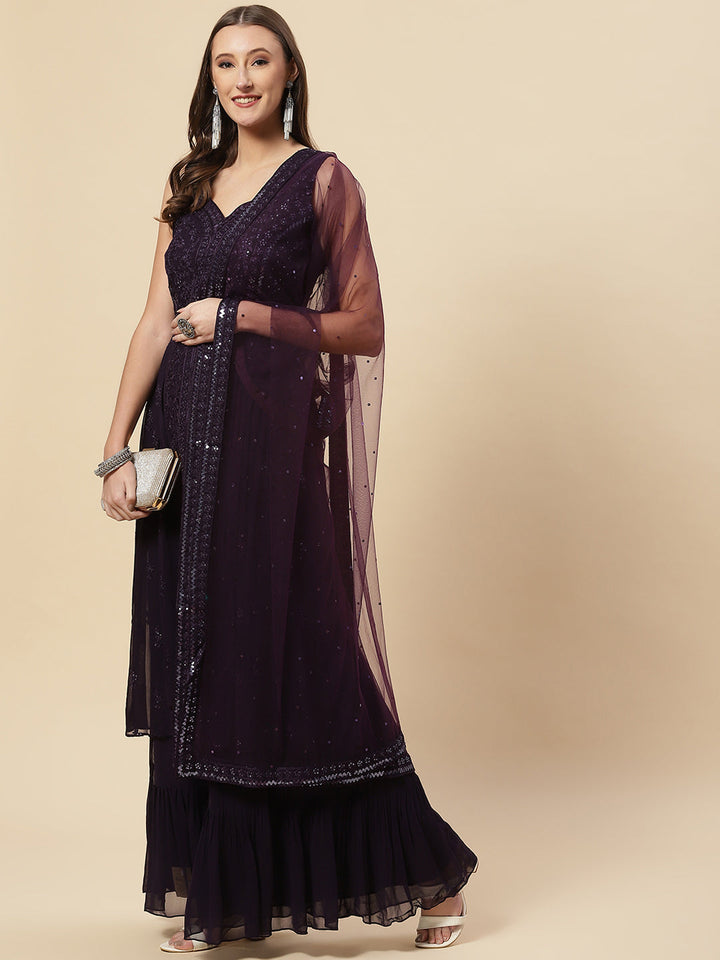 Resham Embroidered Georgette Kurta With Palazzo