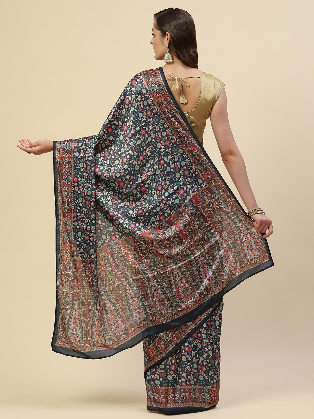 Floral Printed Satin Saree