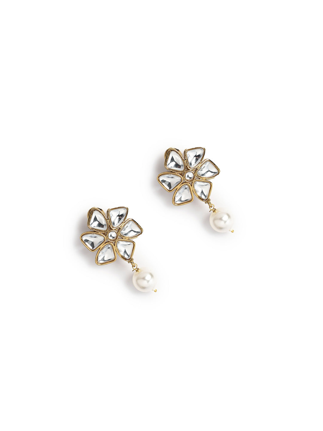 Golden &amp; White Stud Earrings